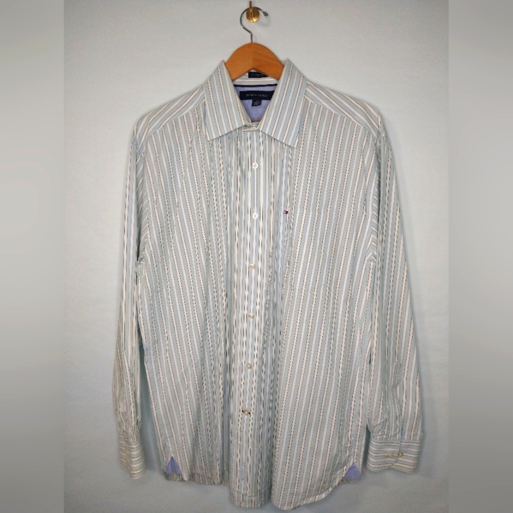 Vintage Y2K Tommy Hilfiger Blue Striped Button Down